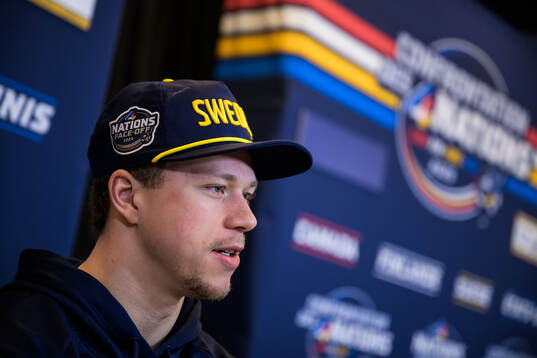 Lucas Raymond of Sweden is being interviewed by media