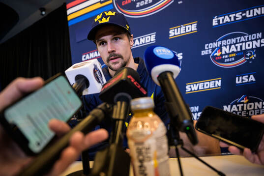 Erik Karlsson of Sweden is being interviewed by media
