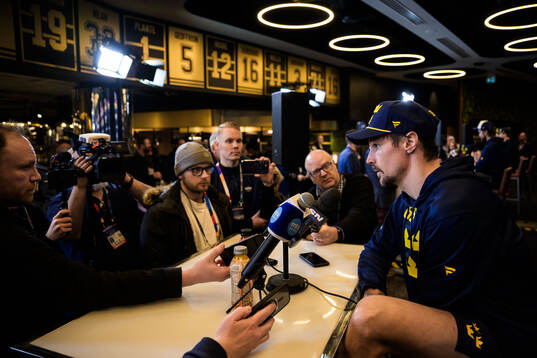 Erik Karlsson of Sweden is being interviewed by media