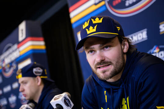 Rasmus Andersson of Sweden is being interviewed by media