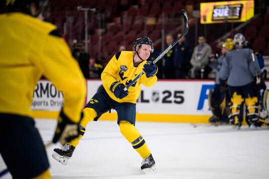 Rasmus Dahlin of Sweden at a practice session