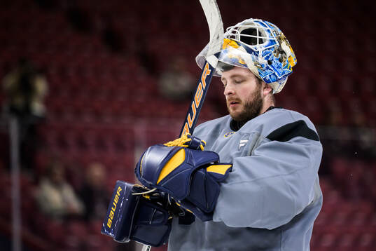 Goaltender Linus Ullmark of Sweden at a practice session