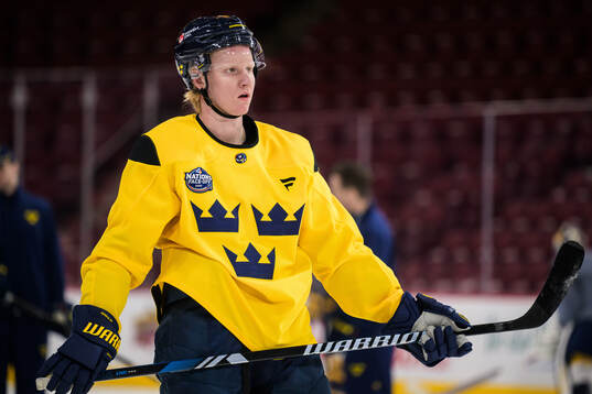 Rasmus Dahlin of Sweden at a practice session