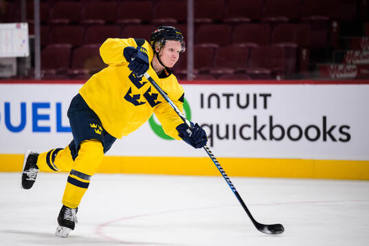 Rasmus Dahlin of Sweden at a practice session