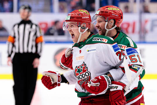 Modos Mikkel Aagaard och Victor Berglund jublar