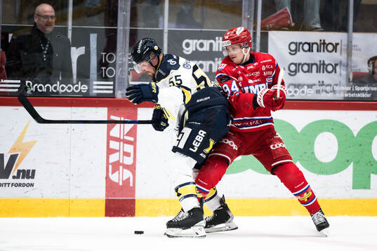 Timrås Sebastian Hartmann och HV71s Mikael Seppälä