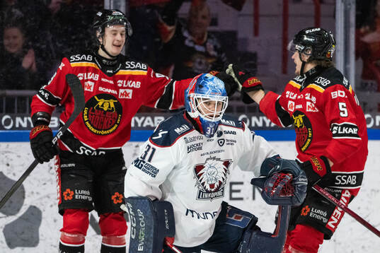 Luleås Pontus Andreasson och Marcus Hardegård jublar