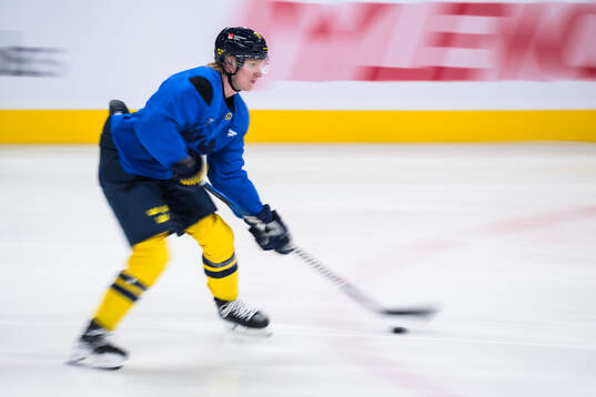 Rasmus Dahlin of Sweden at a practice session