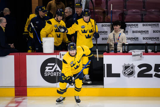 Jesper Bratt, Viktor Arvidsson and Lucas Raymond of Sweden
