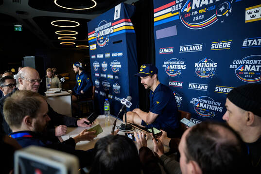 Erik Karlsson of Sweden is being interviewed by media