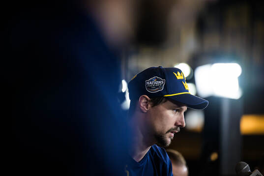 Erik Karlsson of Sweden is being interviewed by media