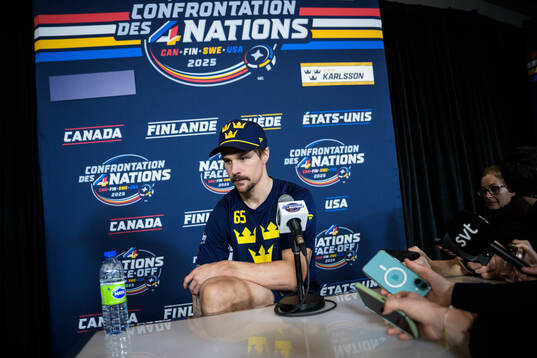 Erik Karlsson of Sweden is being interviewed by media