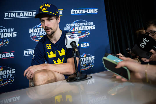 Erik Karlsson of Sweden is being interviewed by media