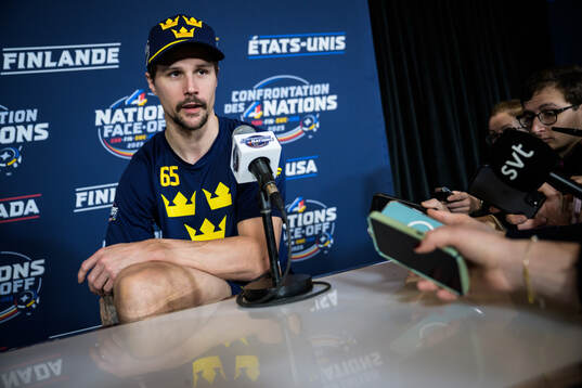 Erik Karlsson of Sweden is being interviewed by media