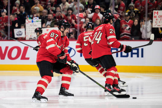 Sidney Crosby of Canada at warm-up