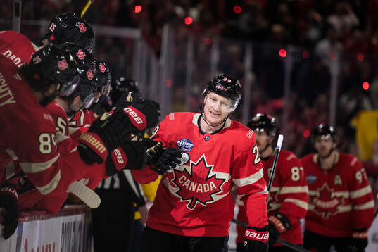 Nathan MacKinnon of Canada celebrates