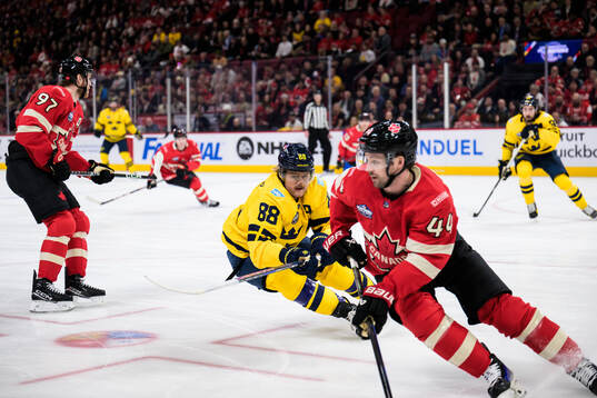 William Nylander of Sweden and Josh Morrissey of Canada
