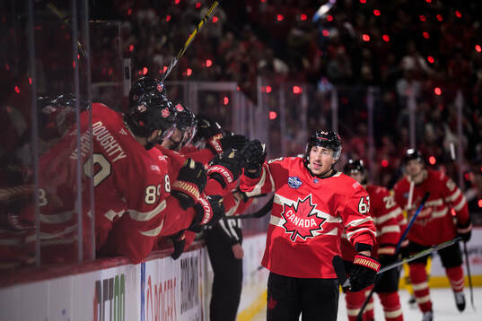 Brad Marchand of Canada celebrates