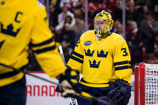 Goaltender Filip Gustavsson of Sweden