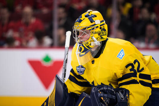 Goaltender Filip Gustavsson of Sweden