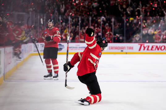 Mitch Marner of Canada celebrates
