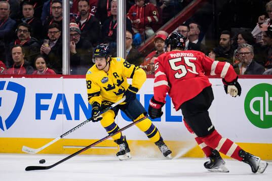 William Nylander of Sweden and Colton Parayko of Canada