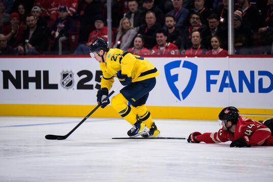 Lucas Raymond of Sweden and Josh Morrissey of Canada