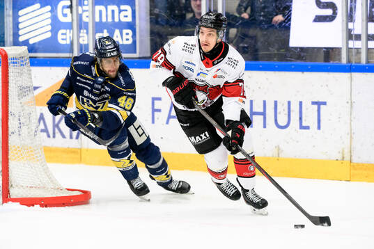HV71s Joona Luoto och Malmö Redhawks Jakub Galvas