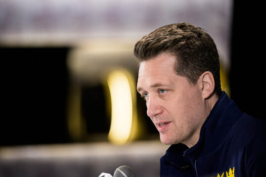 Head coach Sam Hallam of Sweden at a press event