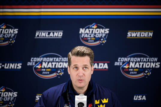 Head coach Sam Hallam of Sweden at a press event