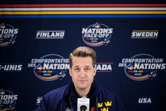 Head coach Sam Hallam of Sweden at a press event