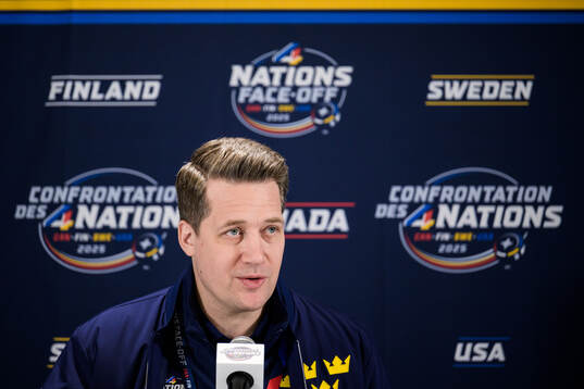 Head coach Sam Hallam of Sweden at a press event