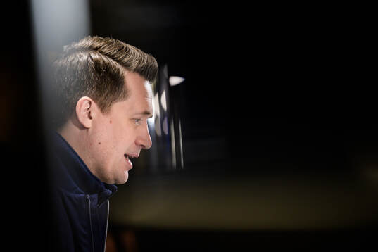 Head coach Sam Hallam of Sweden at a press event