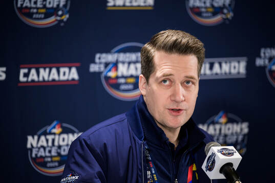 Head coach Sam Hallam of Sweden at a press event