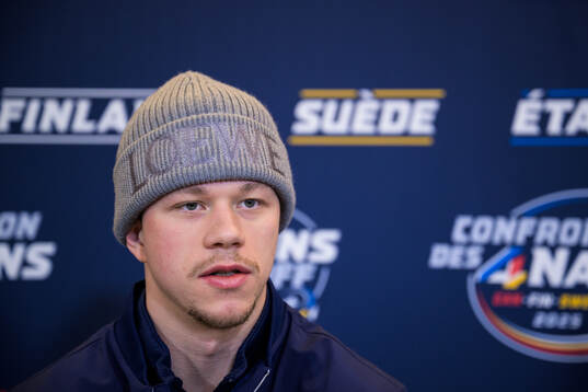 Lucas Raymond of Sweden at a press event