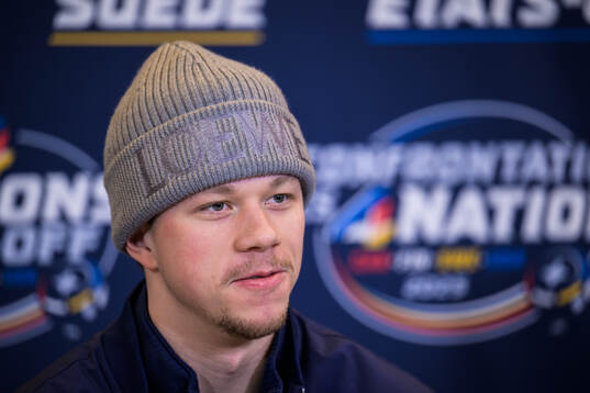 Lucas Raymond of Sweden at a press event
