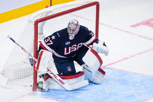 Goaltender Connor Hellebuyck of USA