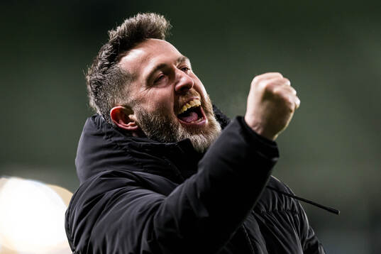 Stephen Bradley, head coach of Shamrock Rovers, celebrates