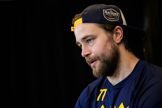 Victor Hedman of Sweden being interviewed by media