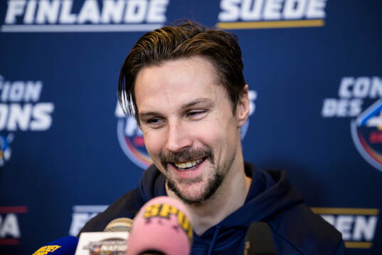 Erik Karlsson of Sweden being interviewed by media