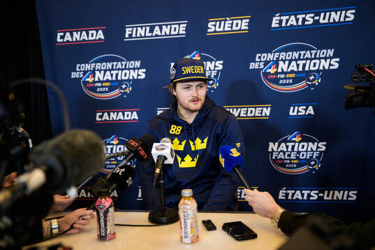 William Nylander of Sweden being interviewed by media
