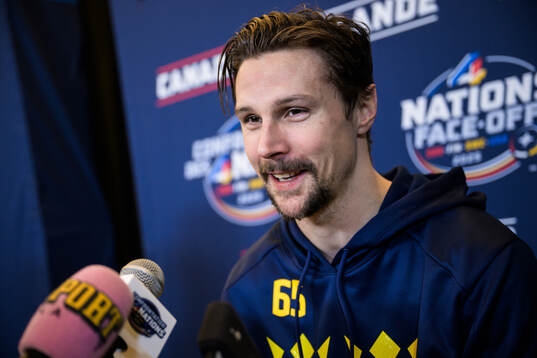 Erik Karlsson of Sweden being interviewed by media
