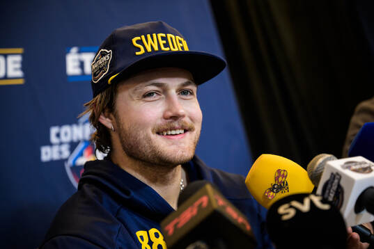 William Nylander of Sweden being interviewed by media