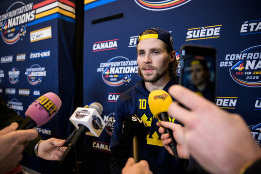 Adrian Kempe of Sweden being interviewed by media