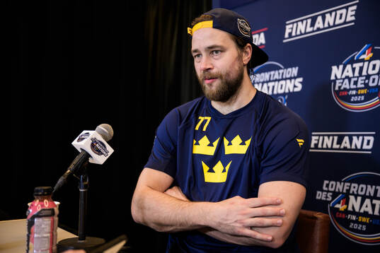 Victor Hedman of Sweden being interviewed by media
