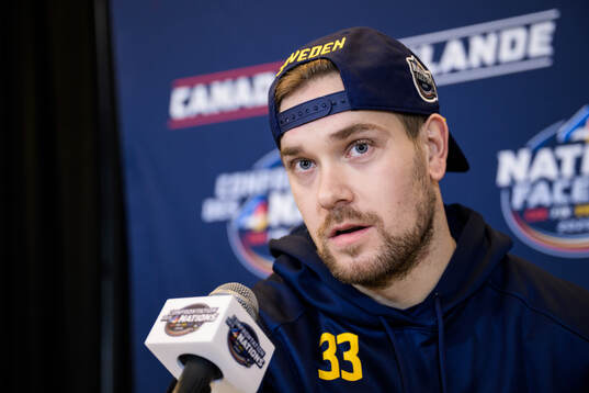 Viktor Arvidsson of Sweden being interviewed by media