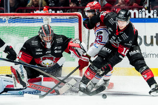 Timrås Filip Hållander och Malmö Redhawks målvakt Marek
