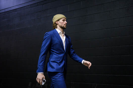Adrian Kempe of Sweden arrives to the arena for the Four