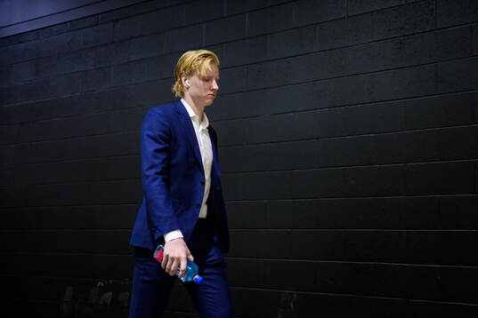 Rasmus Dahlin of Sweden arrives to the arena for the Four