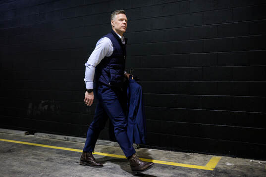 Assistant coach Nicklas Rahm of Sweden arrives to the arena